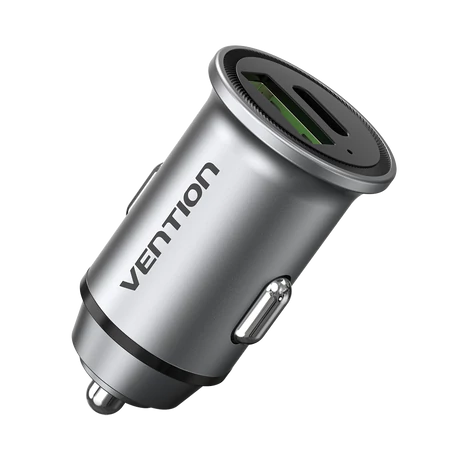 Vention USB-A+C (2port,18/20W, szürke, szivargyújtós), töltő