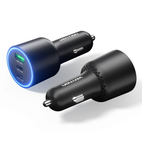 Vention USB-A+C*2 (3port,100/30/18W, fekete,szivargyújtós), töltő
