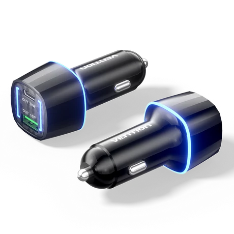 Vention USB-C+A (2port,30W, fekete, szivargyújtós),Vention