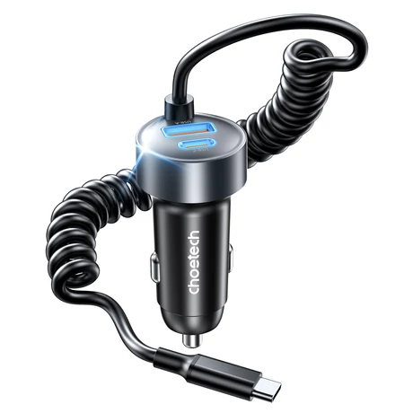 Choetech USB-C*2+A (65W,3-portos, autós, gyorstöltő), töltő